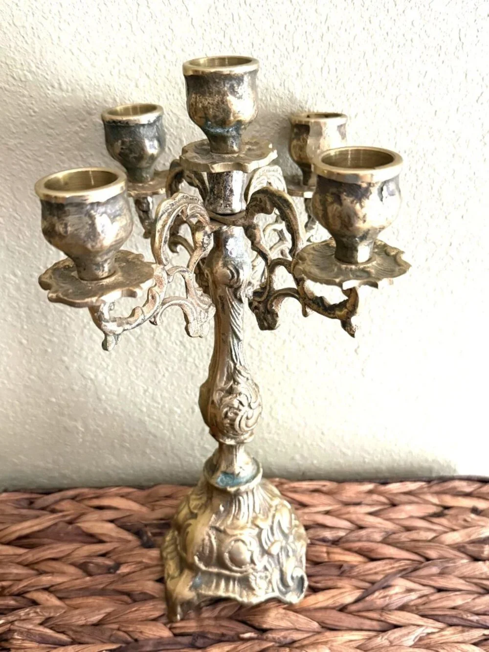 Vintage Solid Brass‎ Cast Rococo 5 Arms 12